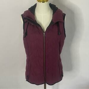 prAna Womens Full Zip Hooded Wool Vest Burgundy Size S Outdoor Hiking Winter